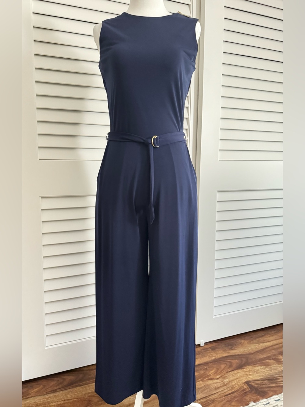 Michael Kors Navy Sleeveless Wide-Leg Jumpsuit with D-Ring Belt